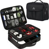 MATEIN Electronics Organizer, Waterproof Travel Electronic Accessories Case Portable Double Layer Cable Storage Bag for Cord, Charger, Power Bank, Flash Drive, Phone, Ipad Mini, SD Card, Tablet, Black